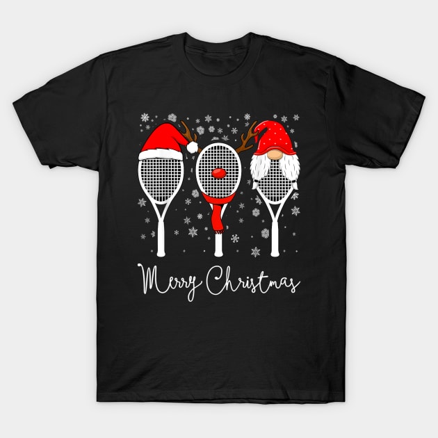 Tennis Racket Wearing Xmas Hat Christmas Tennis Racket Lover T-Shirt by Luna The Luminary